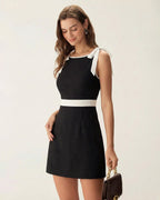 Mini Dress with Black Contrast Bowknot