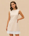 Women's Pleated Mini Dress with Apricot Color Block Design