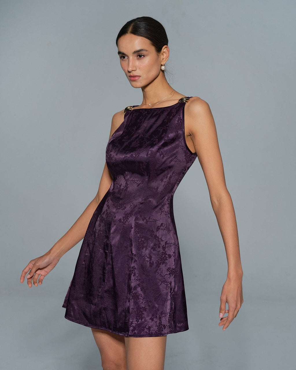 Floral Mini Dress in Purple with Sleeveless Design