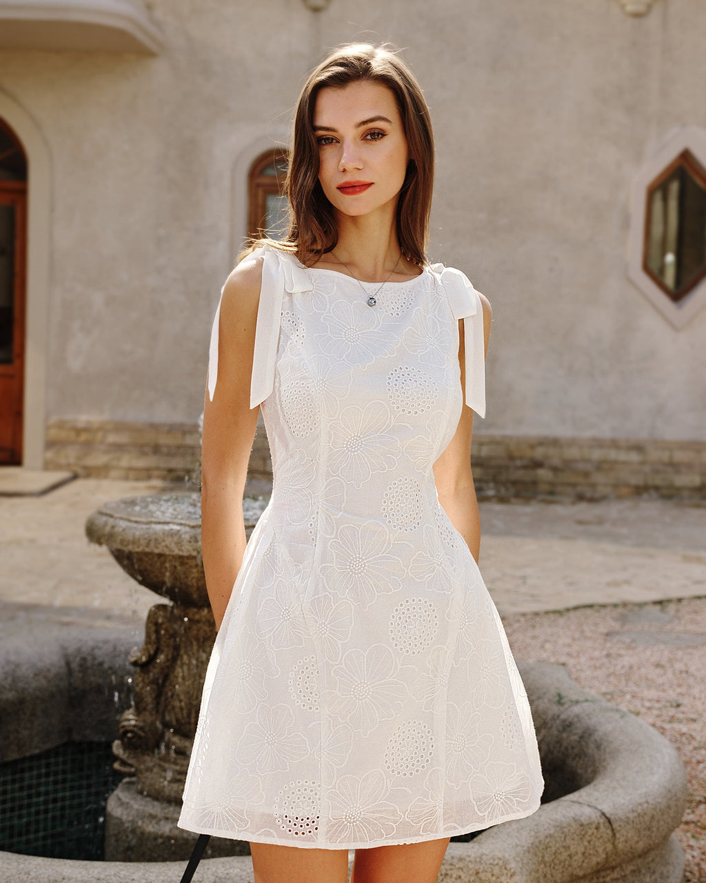Textured Mini Dress with White Floral Design