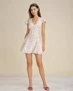 Off-White Floral Lace V-Neck Mini Dress