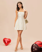 Elegant White Jacquard Mini Dress