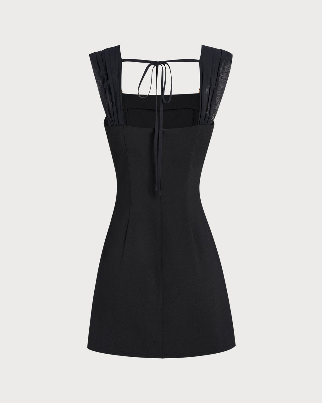 Black Mini Dress with Square Neck and Cap Sleeves