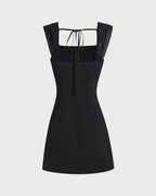 Black Mini Dress with Square Neck and Cap Sleeves