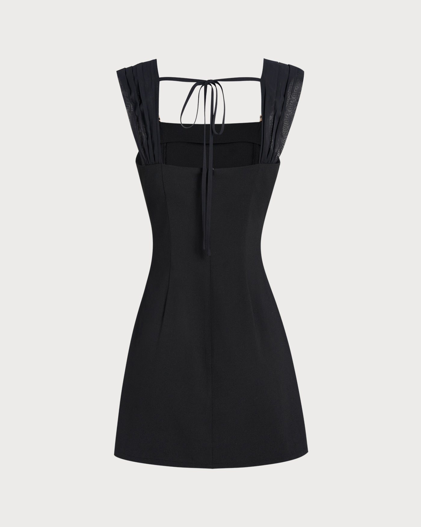 Black Mini Dress with Square Neck and Cap Sleeves