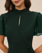 Mini Dress with Butterfly Sleeves in Green Turtle Print