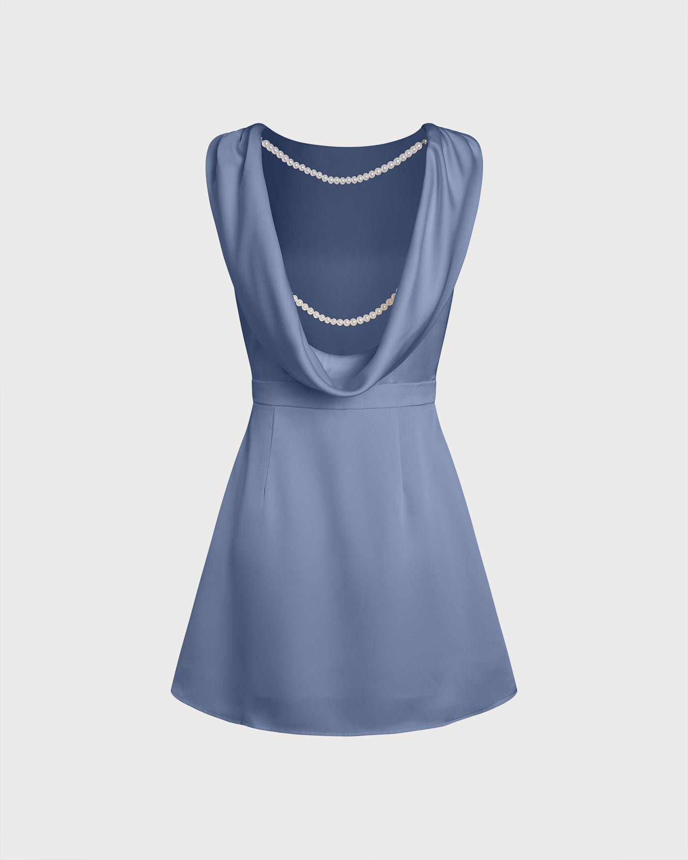 Mini Dress in Pearl Satin with Blue Boat Neck