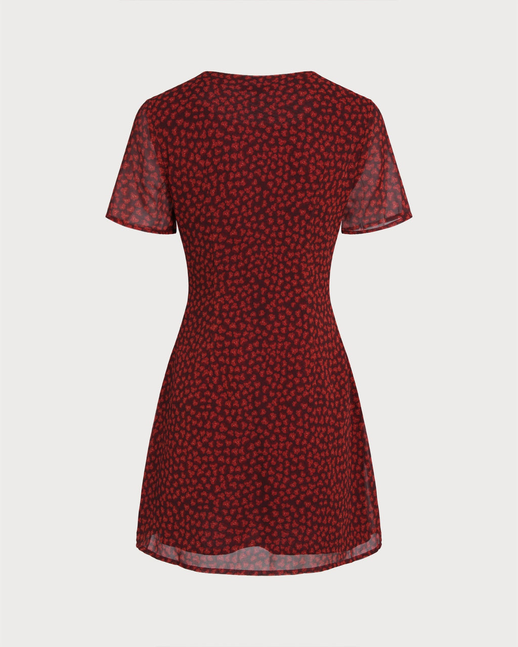 Floral Mini Dress with Red Boat Neck