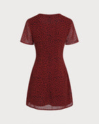 Floral Mini Dress with Red Boat Neck
