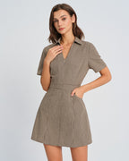 Mini Dress with Brown Plaid Collar