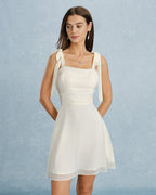 Apricot Mini Dress with Square Neck and Tie Straps
