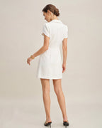 Beige Satin Mini Dress with Collar and Button Detail