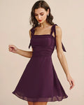 Chiffon Mini Dress with Purple Tie Straps
