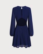 Backless A-Line Mini Dress in Blue Chiffon