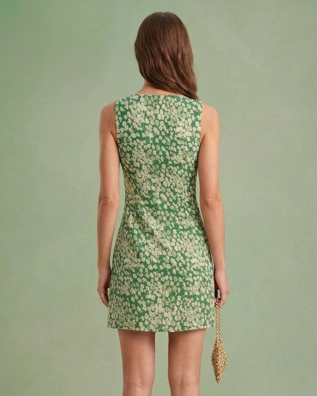 Floral Print Sleeveless Mini Dress in Green