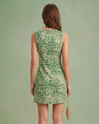 Floral Print Sleeveless Mini Dress in Green