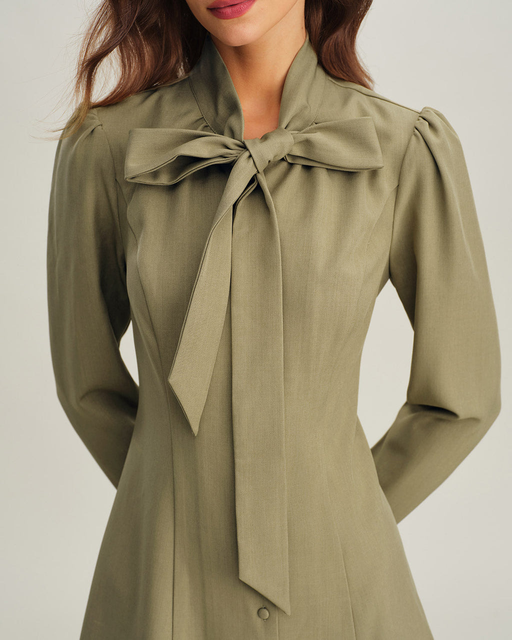 Green A-Line Mini Dress with Tie Neck Detail