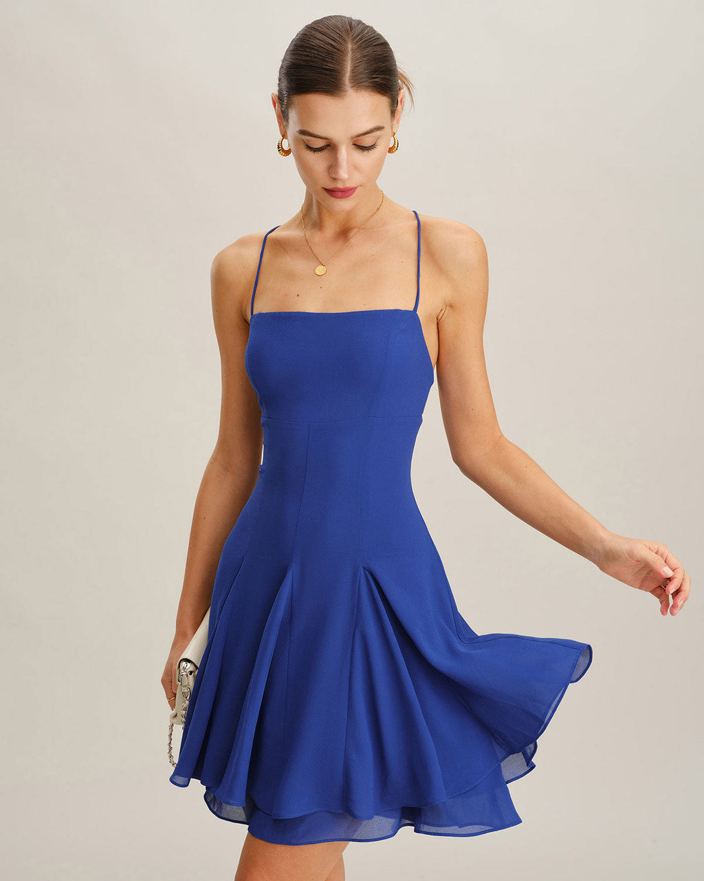 Backless Mini Dress in Blue Chiffon