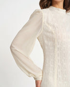 Beige Chiffon Mini Dress with Mock Neck