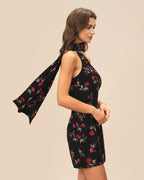 One-Shoulder Mini Dress in Black Jacquard