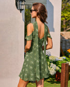 Floral Print Green Chiffon Mini Slip Dress