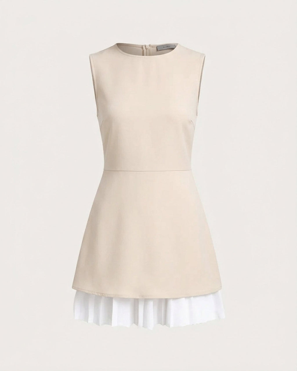 Women's Pleated Mini Dress with Apricot Color Block Design