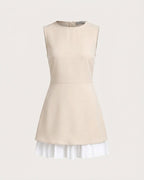 Women's Pleated Mini Dress with Apricot Color Block Design