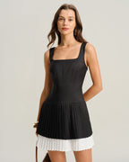 Black A-Line Mini Slip Dress with Contrast Details