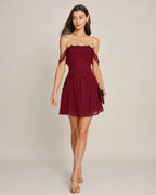 Strapless Mini Dress in Red Chiffon with Ruffle Details