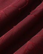 Wine Red Jacquard Mini Dress with Square Neckline