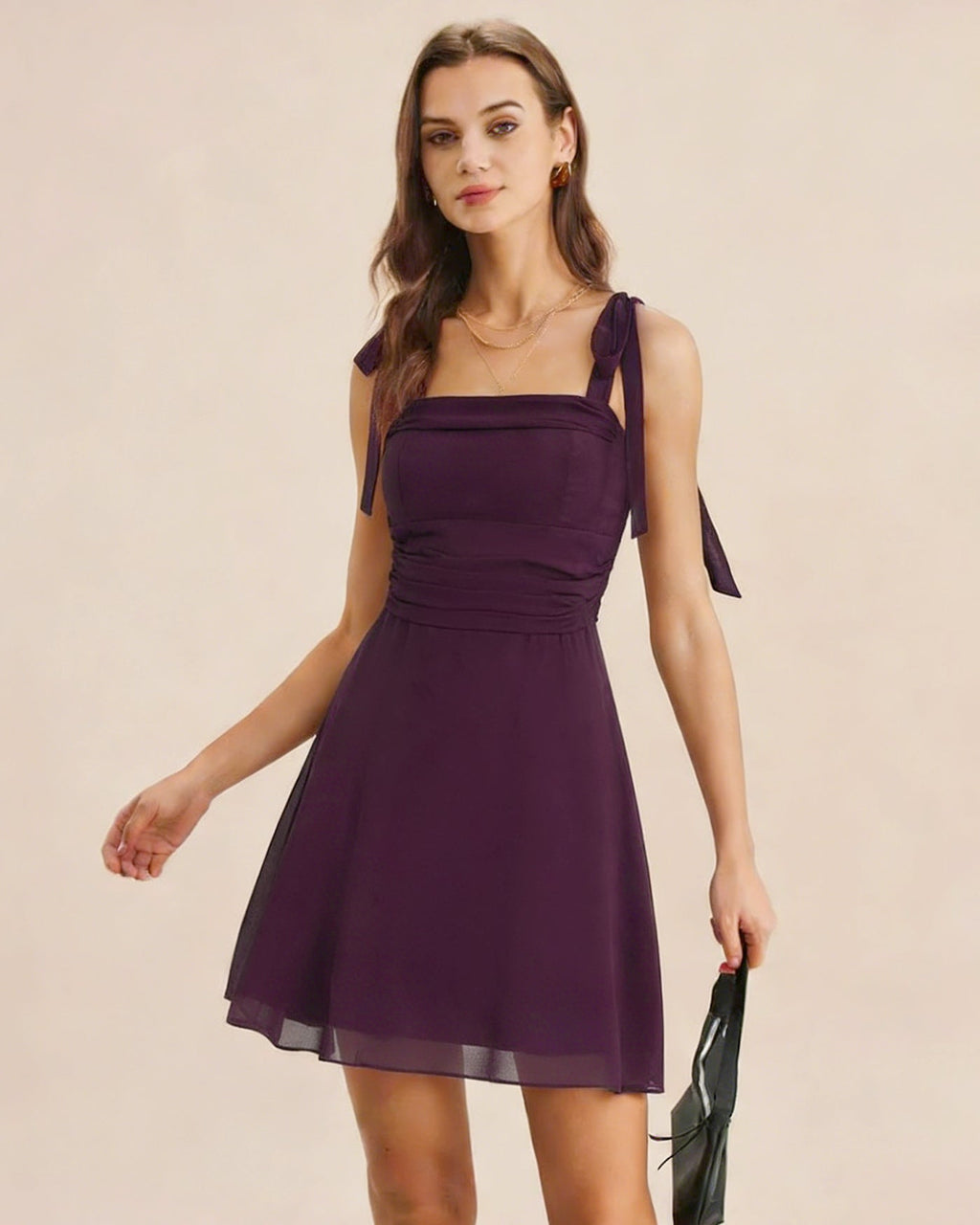 Chiffon Mini Dress with Purple Tie Straps