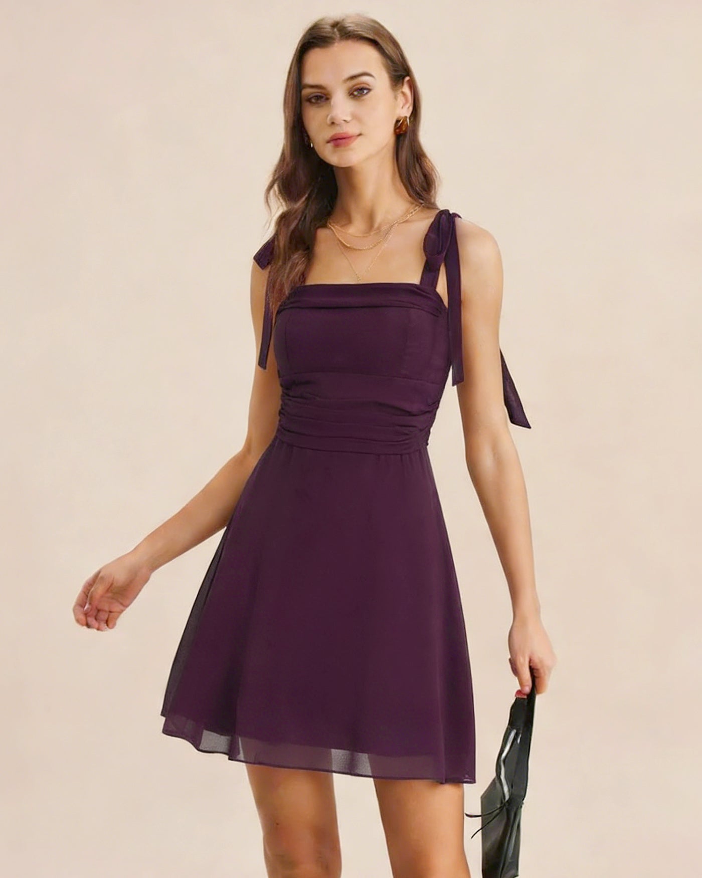 Chiffon Mini Dress with Purple Tie Straps