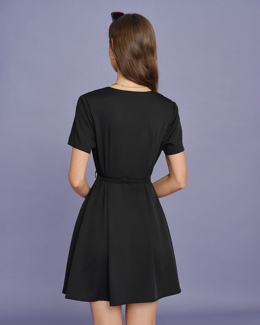Ruched Mini Dress with Black Belt