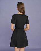 Ruched Mini Dress with Black Belt