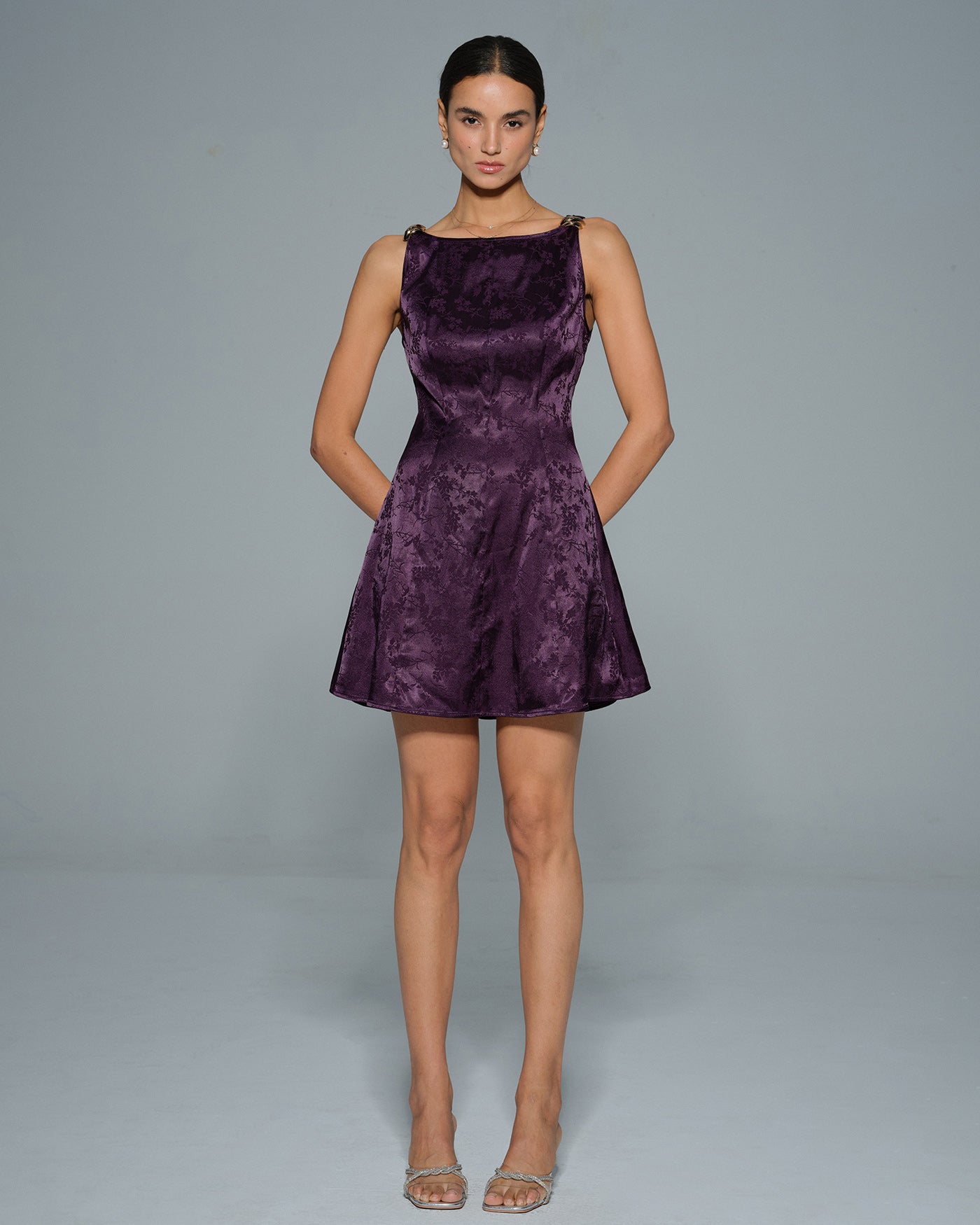 Floral Mini Dress in Purple with Sleeveless Design