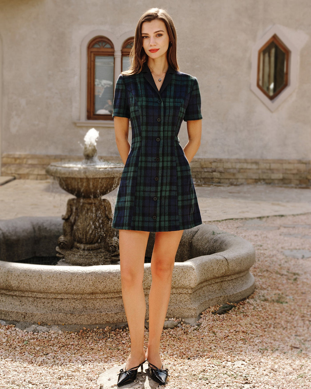 Mini Dress with Green Plaid Collar