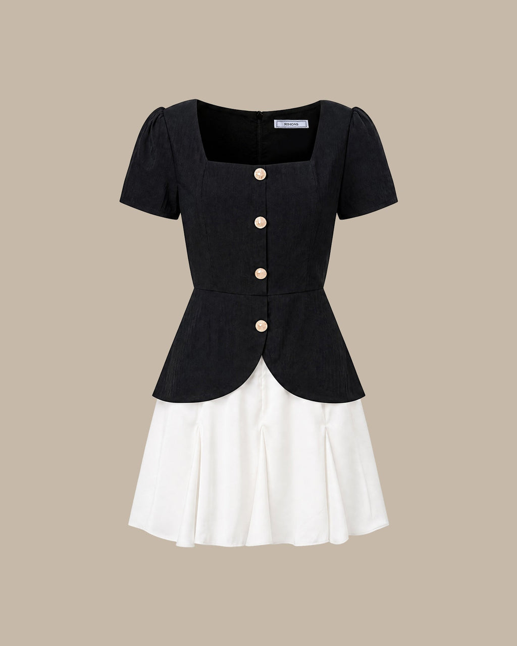 Contrasting Mini Dress with Black Square Neck