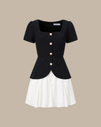 Contrasting Mini Dress with Black Square Neck