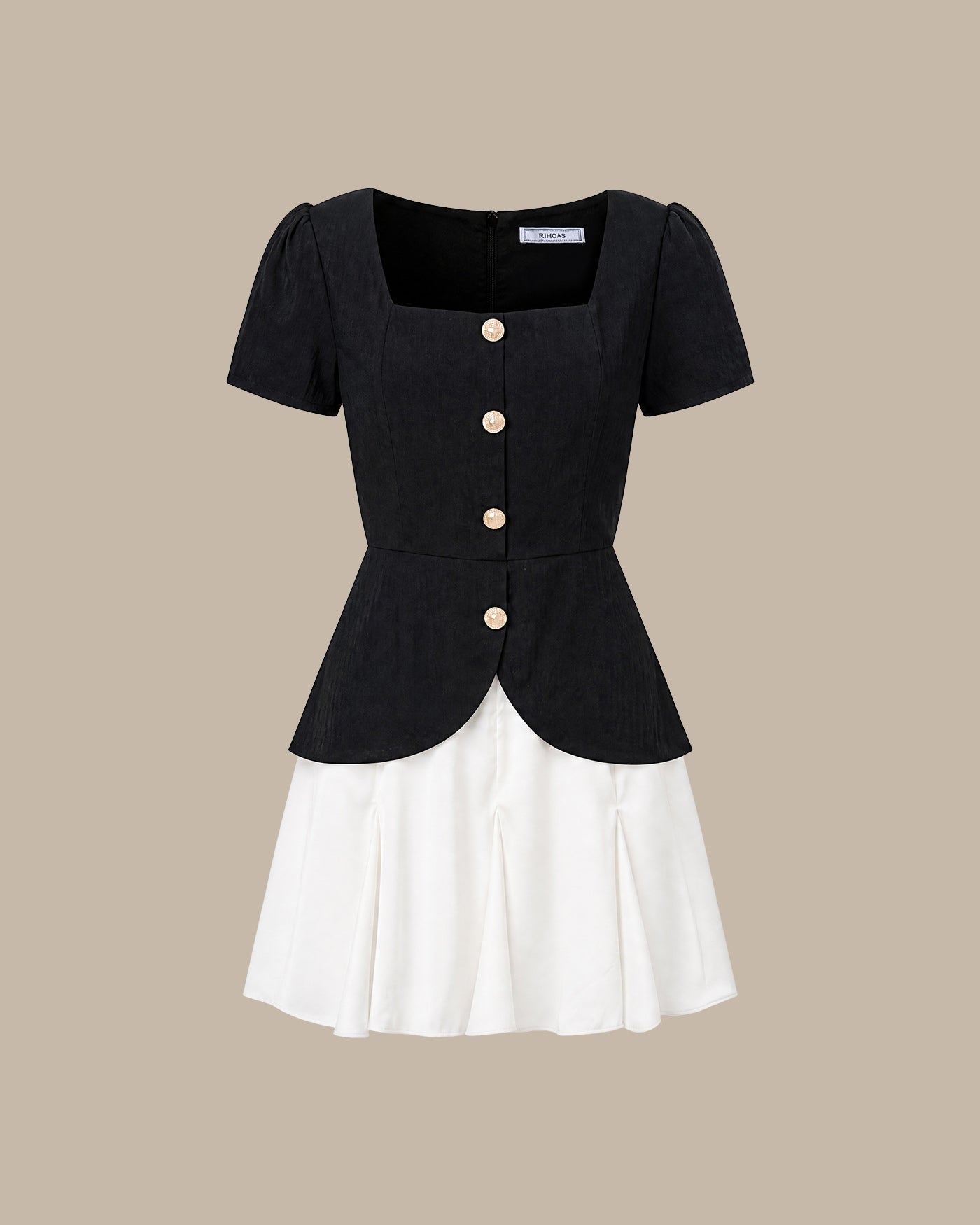 Contrasting Mini Dress with Black Square Neck