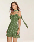 Floral Print Green Chiffon Mini Slip Dress