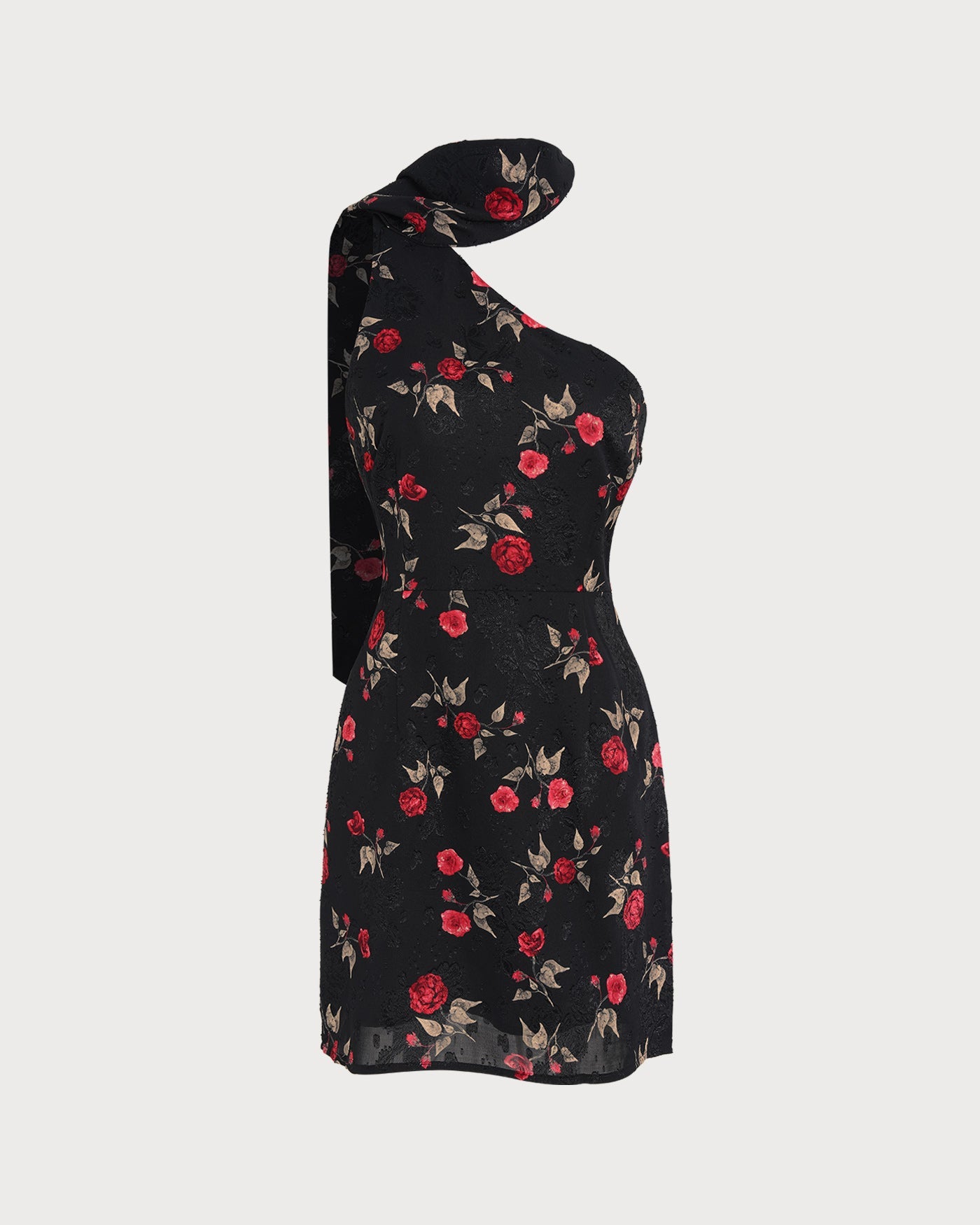 One-Shoulder Mini Dress in Black Jacquard