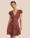 Red Jacquard V-Neck Mini Tunic Dress