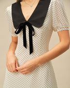 Mini Dress with Apricot Polka Dots and Contrasting Accents