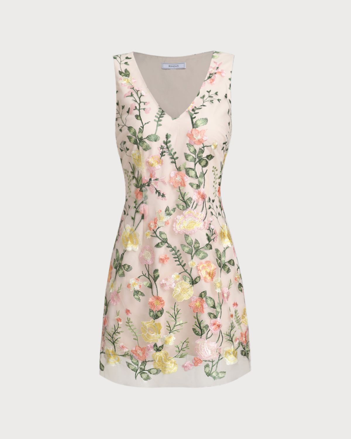 Floral Sleeveless Mini Dress in Yellow with V-Neck