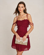 Strapless Mini Dress in Red Chiffon with Ruffle Details