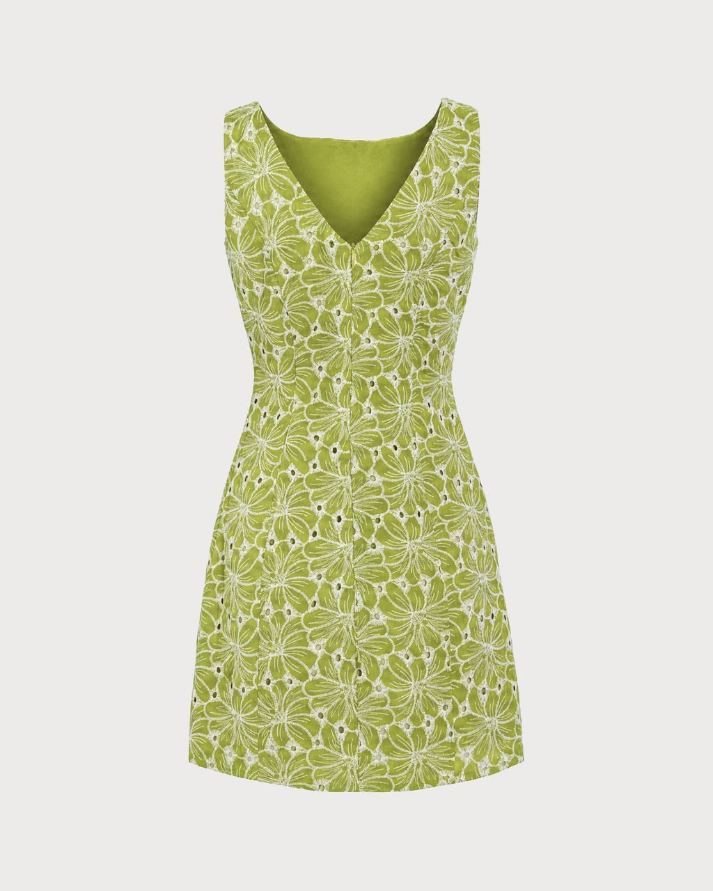 Embroidered Mini Dress with Green Boat Neck