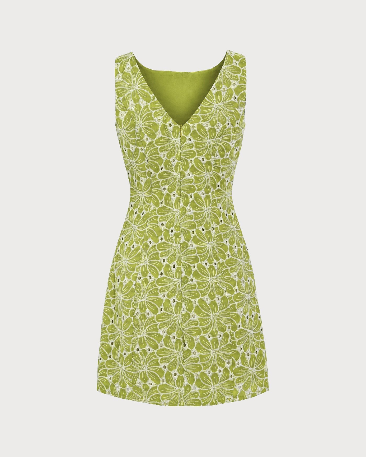 Embroidered Mini Dress with Green Boat Neck