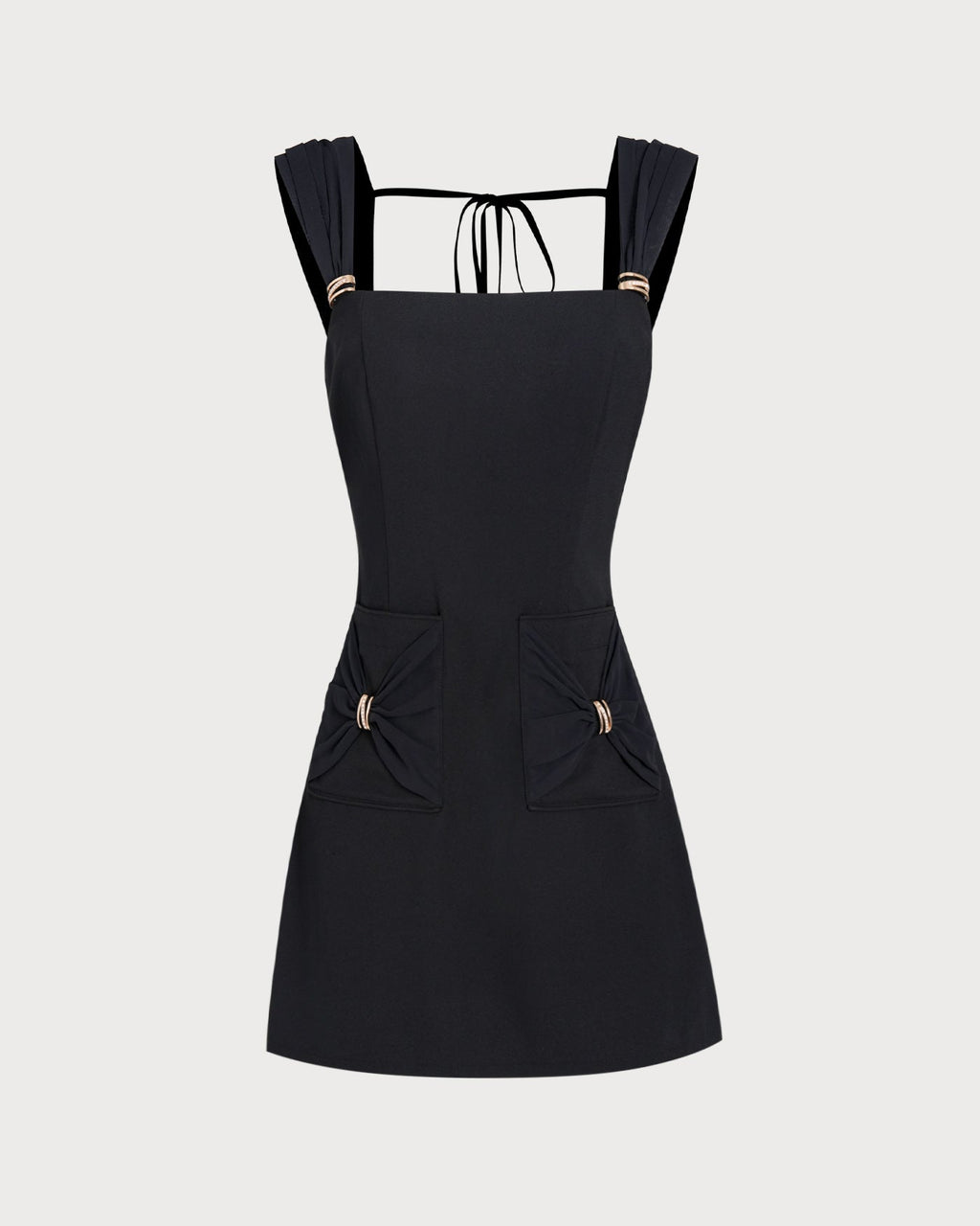 Black Mini Dress with Square Neck and Cap Sleeves