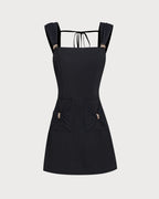 Black Mini Dress with Square Neck and Cap Sleeves