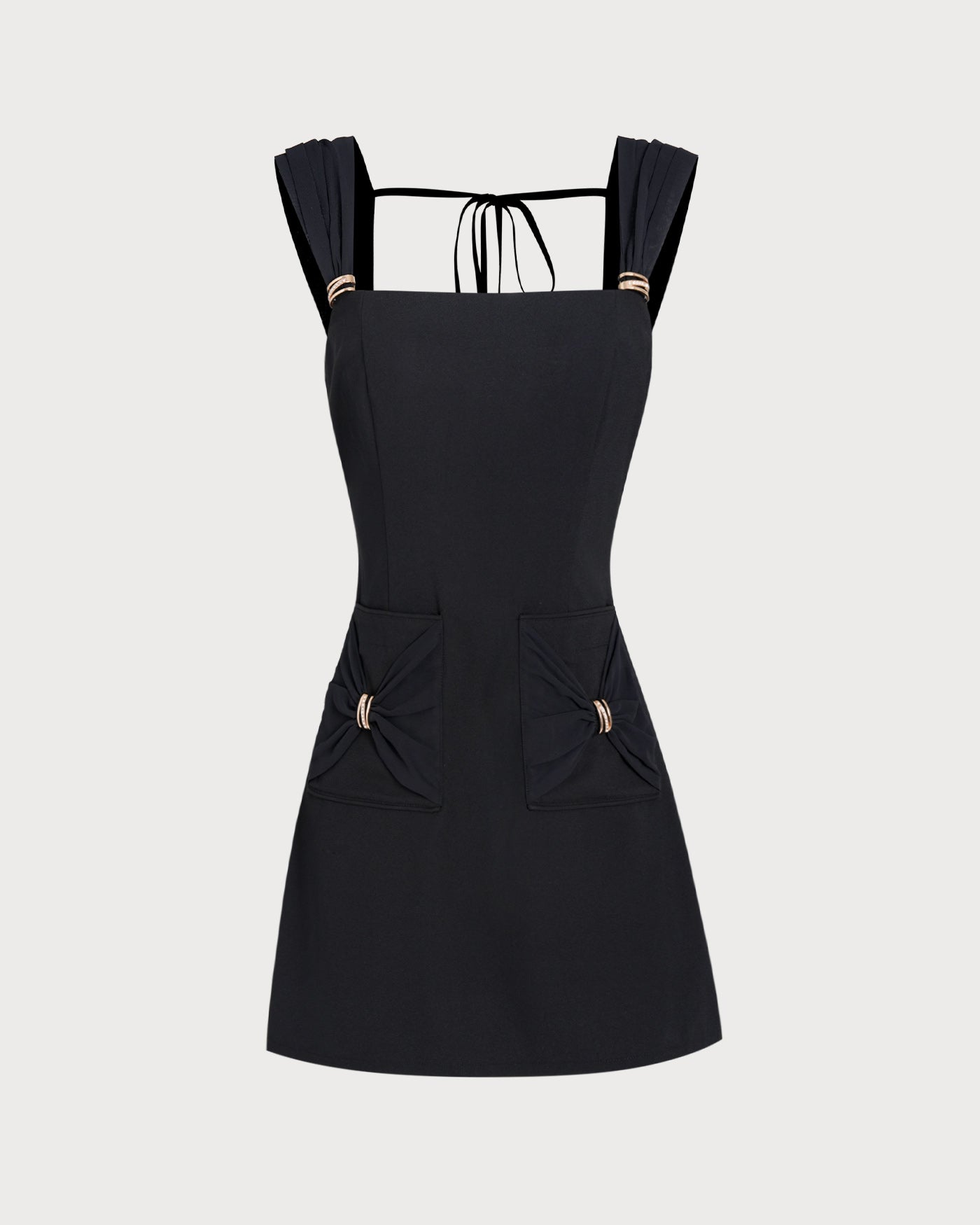 Black Mini Dress with Square Neck and Cap Sleeves